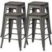 xrboomlife 24inch Metal Stools Counter Height Barstools High Backless Industrial Stackable Metal Chairs with Wood Seat/Top Indoor/Outdoor Set of 4 Gun Metal