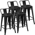 xrboomlife 26 inch Metal Stools Set of 4 Counter Height Barstools with Low Back Indoor Outdoor Kitchen Stools Modern Industrial Chairs Matte Black