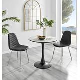 East Urban Home Elina White Marble Effect Melamine Round 80cm Dining Table & Chairs - 2 Faux Leather Dining Chairs Upholstered/Metal | Wayfair