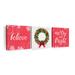 The Holiday Aisle® Merry & Bright Christmas Sign Multi Piece Canvas Print On Canvas 3 Pieces Set Canvas in Pink | 92 H x 30 W x 1.25 D in | Wayfair