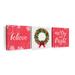 The Holiday Aisle® Merry & Bright Christmas Sign Multi Piece Canvas Print On Canvas 3 Pieces Set Canvas in Pink | 20 H x 6 W x 1 D in | Wayfair