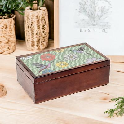 Spring Visions,'Handcrafted Nature-Themed Pinewood Tea Box in Brown'