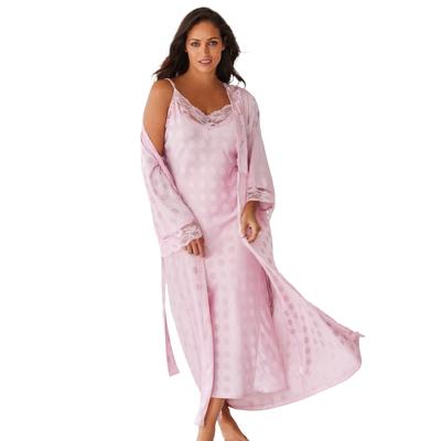 Plus Size Women's The Luxe Satin Long Peignoir Set by Amoureuse in Sunset Mauve Dot (Size 3X) Pajamas