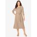 Plus Size Women's Button Boatneck Midi Dress by Jessica London in New Khaki (Size 14 W)