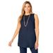 Plus Size Women's Stretch Knit Crepe Sleeveless Tunic by Jessica London in Navy (Size 2X)