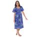 Plus Size Women's Short Pintuck Knit Gown by Only Necessities in Periwinkle Floral (Size 5X)