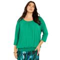 Plus Size Women's Shirred Scoopneck Top by June+Vie in Tropical Emerald (Size 10/12)