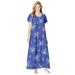 Plus Size Women's Long Pintuck Knit Gown by Only Necessities in Periwinkle Floral (Size 1X)