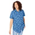 Plus Size Women's Perfect Short Sleeve Shirt by Woman Within in Blue Chambray Stars (Size 1X)