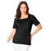 Plus Size Women's Fine Gauge Scalloped Sweater by Jessica London in Black White (Size M)