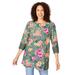 Plus Size Women's Crochet-Trim Three-Quarter Sleeve Tunic by Woman Within in Pine Watercolor Floral (Size 34/36)