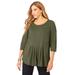 Plus Size Women's Boatneck Pleated Tunic by Jessica London in Dark Olive Green (Size 1X)