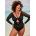 Plus Size Women's Mesh Sleeve Halter One-Piece Swimsuit by Swimsuits For All in Black (Size 18)