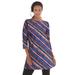 Plus Size Women's Boatneck Ultimate Tunic with Side Slits by Roaman's in Navy Watercolor Stripe (Size 34/36) Long Shirt