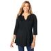 Plus Size Women's Henley Notch Babydoll Tunic by Jessica London in Black (Size L)