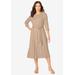 Plus Size Women's Button Boatneck Midi Dress by Jessica London in New Khaki (Size 12 W)