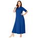 Plus Size Women's Stretch Cotton Button Front Maxi Dress by Jessica London in Dark Sapphire (Size 18 W)