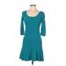 Divided by H&M Cocktail Dress - DropWaist Scoop Neck 3/4 sleeves: Teal Print Dresses - Women's Size 6