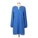 Tinley Road Casual Dress - Shift V-Neck Long sleeves: Blue Solid Dresses - Women's Size Large