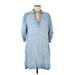 Cloth & Stone Casual Dress - Mini Collared 3/4 sleeves: Blue Print Dresses - Women's Size Medium