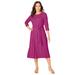 Plus Size Women's Button Boatneck Midi Dress by Jessica London in Raspberry (Size 24 W)