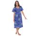 Plus Size Women's Short Pintuck Knit Gown by Only Necessities in Periwinkle Floral (Size 6X)