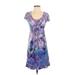 Style&Co Casual Dress - A-Line Scoop Neck Short sleeves: Purple Floral Dresses - Women's Size P Petite