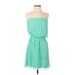 Express Casual Dress - Mini Strapless Sleeveless: Teal Solid Dresses - Women's Size Small