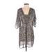 Badgley Mischka Casual Dress - Shift Plunge 3/4 sleeves: Silver Dresses - Women's Size Small
