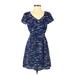 Lily Rose Casual Dress - A-Line V-Neck Short sleeves: Blue Dresses - Women's Size Small