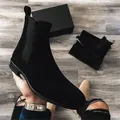 StephanBoots-Bottes à talons bas en faux daim pour hommes vin rouge noir mode faite à la main