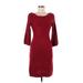 The Limited Casual Dress - Sheath Boatneck 3/4 sleeves: Burgundy Print Dresses - Women's Size X-Small