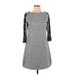 Eliza J Casual Dress - Shift High Neck 3/4 sleeves: Gray Print Dresses - Women's Size 4