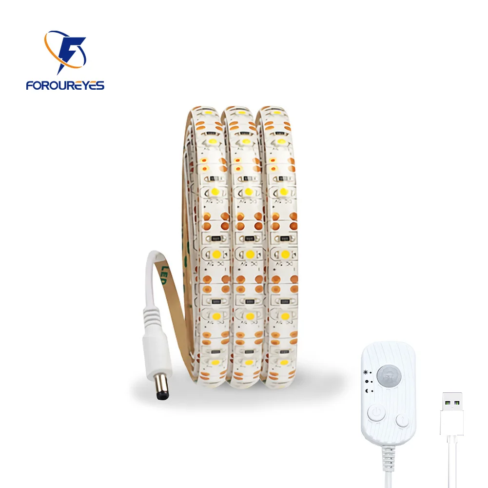 USB-LED-Lichtleiste, 5 V, 2835 SMD, 60 LEDs/m, dimmbar, PIR-Bewegungssensor, USB-Nachtlicht, Ded, Schrank, Treppe, Küche, Kleiderschrank, Beleuchtung Image