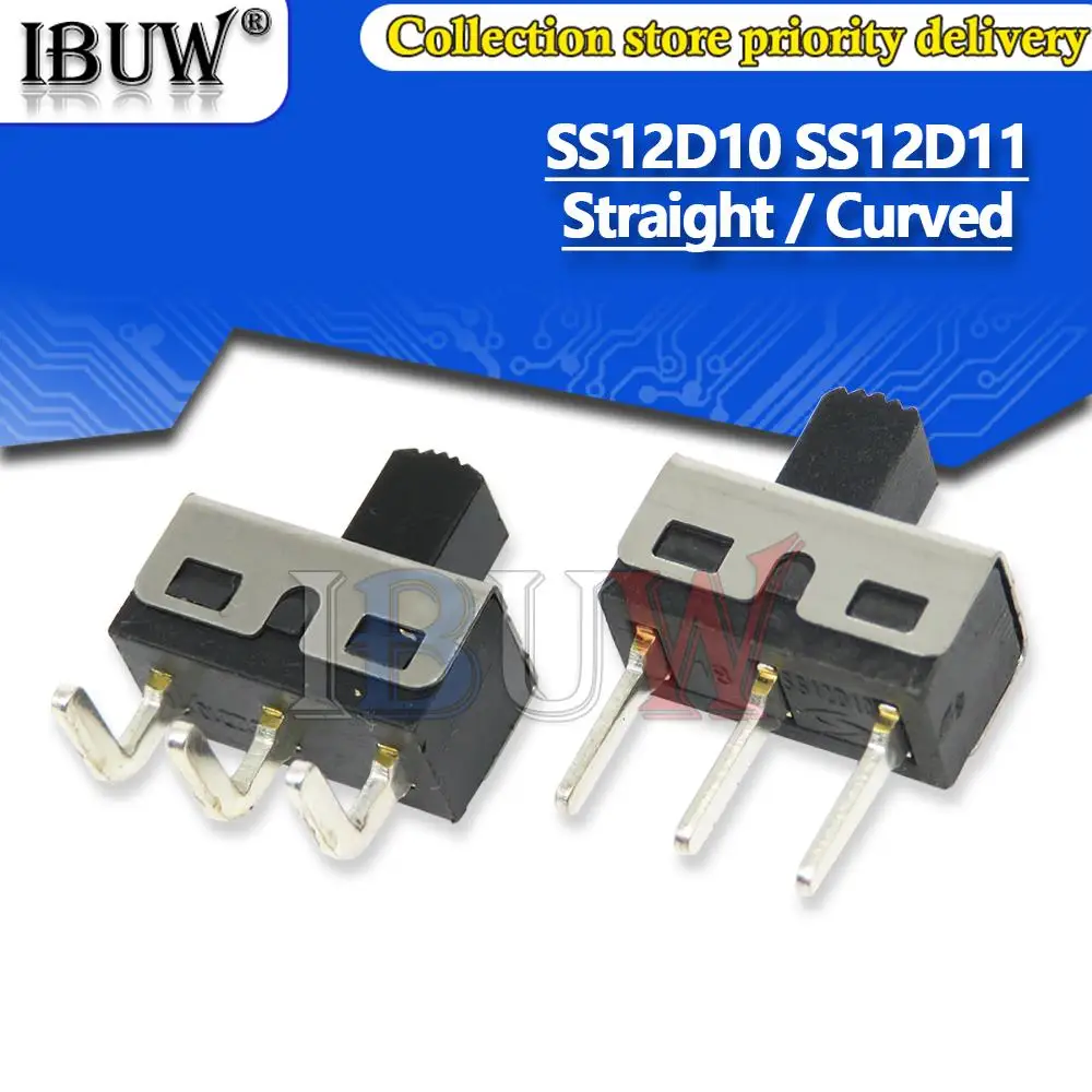 10pcs ss12d10 ss12d11 Kippschalter 3pin 1 p2t Griff hoch 5mm Abstand 4,7mm ss12d10g5 ibuw gerade/gebogen Image
