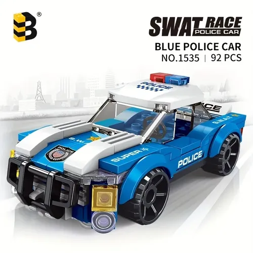 100 Stück Bausteine Kit Spielzeug blau Polizeiauto Spielzeug Geschenk Polizei Serie Auto Kinder