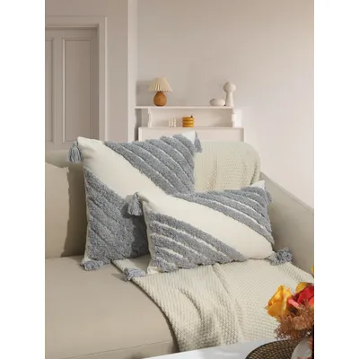 Ein monochromes gestreiftes Kissen, Taillen kissen bezug, Kissen, Einschub stil, ethnischer Stil, Tufting-Prozess für Schlafzimmer, Wohnzimmer Image