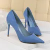 Plus Größe 34-43 Frauen 9 cm High Heels Pumps Stripper Flock Escarpins Dame Hochzeit Braut Heels Abend Grün blau Gelb Schuhe
