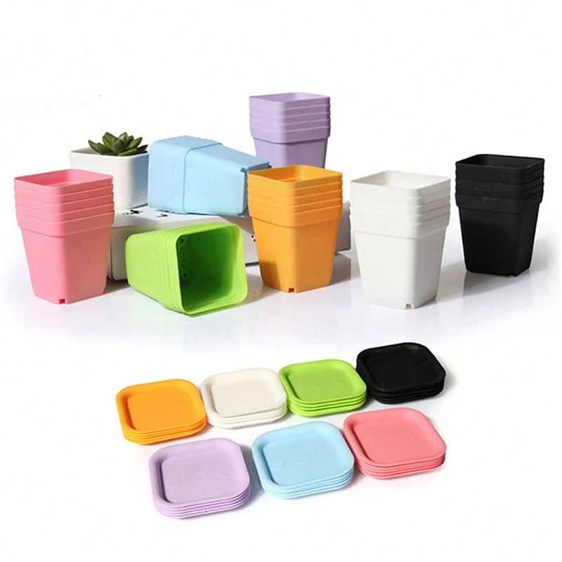 10 PZ Giardinaggio Mini Piccolo Vaso Quadrato Sette Colori Vaso di Fiori Vaso Succulente Piccolo Quadrato Nero Vaso di Plastica Vassoio per Piantine TMZ