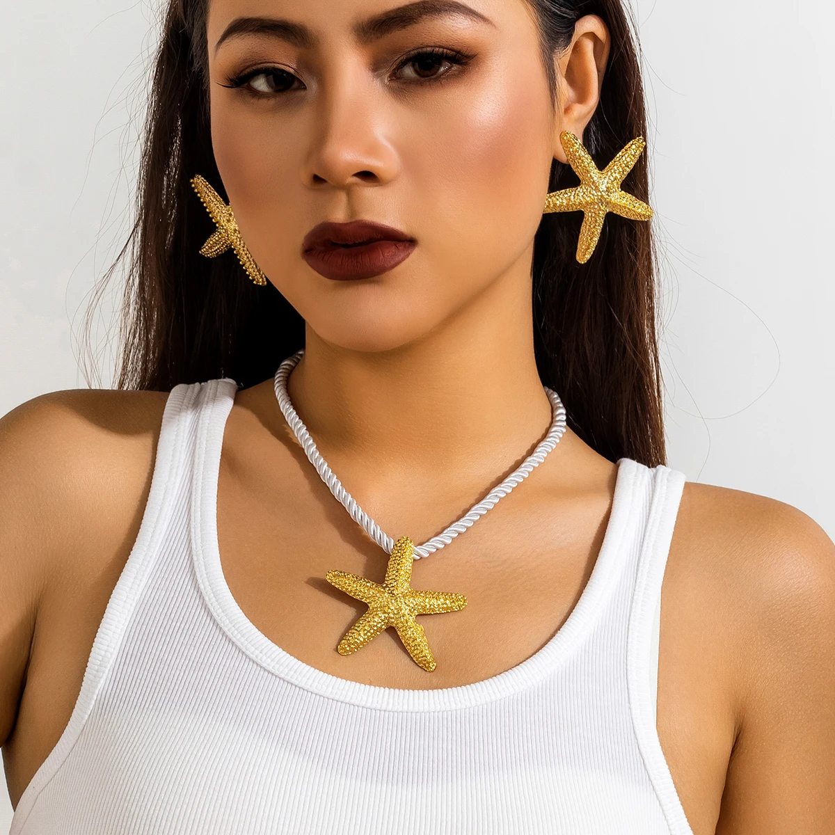 IngeSight.Z Übertriebene große Seestern-Anhänger-Halskette für Frauen, Punk, weiß, dickes Seil, Kette, Halsband-Halskette, Party-Schmuck, Geschenk