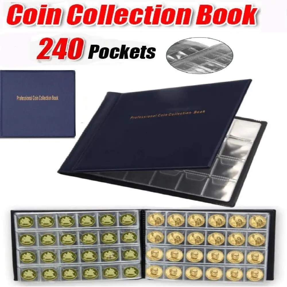 240 Taschen Münzsammelhalter PVC Penny Album Geschenke Münzsammelalbum 10 Seiten Münzsammelbuch für Sammler Image