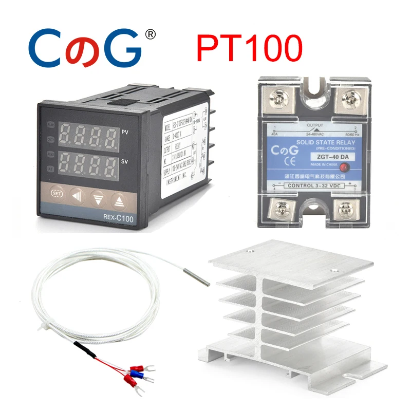 REX-C100 PT100 Digitaler Temperaturregler, Thermostat, SSR-Ausgang, 40DA, SSR-Relais, Aluminium-Heizkörper, Kühlkörper, 1 m Widerstand Image