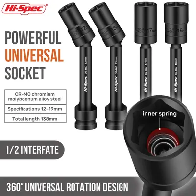Hi-Spec Impact Swivel Socket Set – 1/2 Zoll Antrieb Universal Joint Cr-Mo Steel Hex Socket Head Adapter Impact Wrench Socket Set