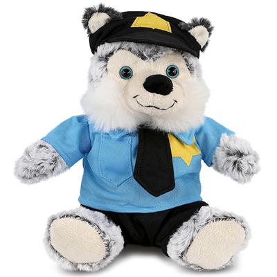 DolliBu Sitting Husky Police Officer Plush with Cop Uniform and Cap - 9 inches