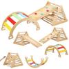 3-in-1 Indoor Climbing Gym - Waldorf and Montessori Climbing Set with Triangle Ladder, Climbing Ramp, Arch Climber, and Slide