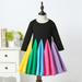 eczipvz Baby Girl Clothes Kids Toddler Baby Girls Dress Long Sleeve Patchwork Rainbow Princess Dress Dress for(Black 3-4 Years)