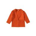 Qtinghua Toddler Baby Girls Jacket Long Sleeve Notched Lapel Coats Single Breasted Blazers Outerwear Orange 5T