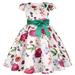 Fimkaul Girls Dresses Floral Flowers Prints Short Sleeves Beach Straps Princess Clothes Dress Baby Clothes Green