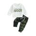 Thaisu Baby Boys 2PCS Clothes Long Sleeve Letter Print T-Shirt Tops Camouflage Pants Fall Winter Outfit