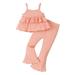 mveomtd Summer Toddler Girls Sleeveless Solid Color Ruffles Tops Pants Two Piece Outfits Set For Kids Clothes Baby Girl Clothes 6-9 Months Baby Outfits for Girls 3-6 Months